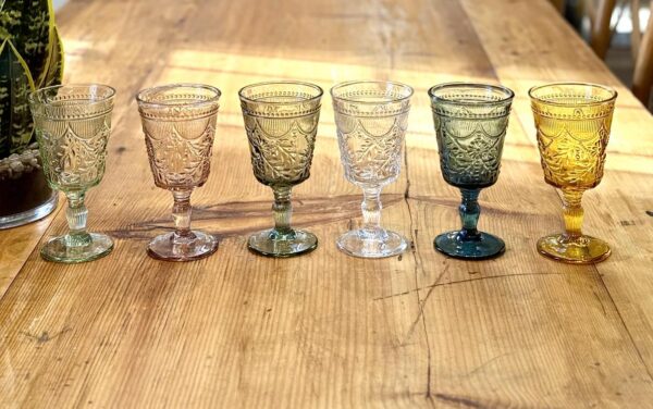 Colored glassware to rent mahaiwe tent